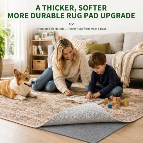 Enjoy Holiday 1981 8x10 ft Grey Non-Slip Rug Pad with Double Felt & Rubber Layer