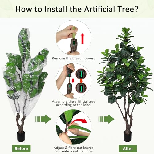 8FT Faux Fiddle Leaf Fig Tree - Realistic Artificial Indoor Plant, JOZHENJU