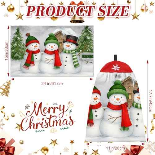 Tudomro 2 Pcs Christmas Snowman Print Kitchen Dish Towels, Christmas Hand Towels Set with Hanging Loop, Absorbent Polyester Kitchen Bundle, Winter Gifts Decoration for Family, 15 x 24 Inches