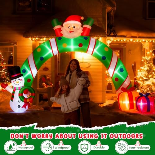 Whubefy 10.3Ft Christmas Inflatable Archway with Santa, Snowman & Gifts - Santa Archway (10.3FT-Santa Archway)