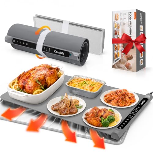 Colorlife Large Gray Electric Food Warming Mat 15 x 23.6 inches with Heat-Resistant Pad