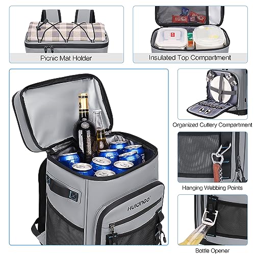 Gray Waterproof Insulated Cooler Backpack 30L for 48 Cans - Hulongo
