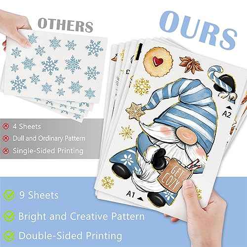 Mfault 145 PCS Hello Winter Gnome Window Clings 9 Sheets, Hot Cocoa Gingerbread Cookies Snowman Wall Stickers Decal Decorations, 2026 New Year Christmas Holiday Living Room Home Kitchen Decor