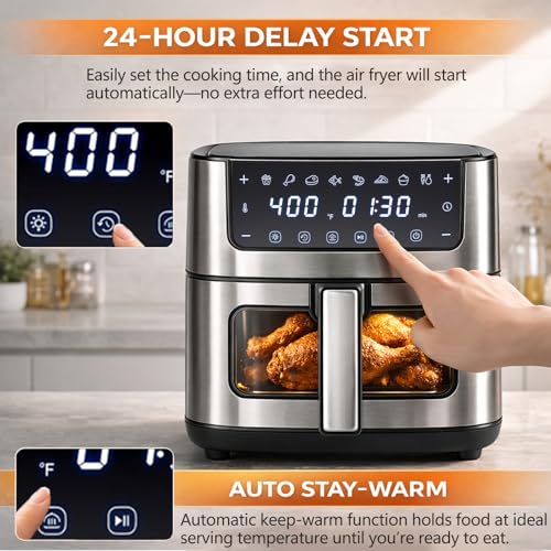 Black 6.34Qt 8-in-1 Digital Air Fryer with Visible Window and Presets