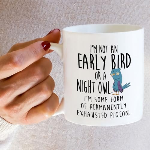 Retreez MOM046 White Exhausted Mom Mug - Funny Exhausted Pigeon Gift