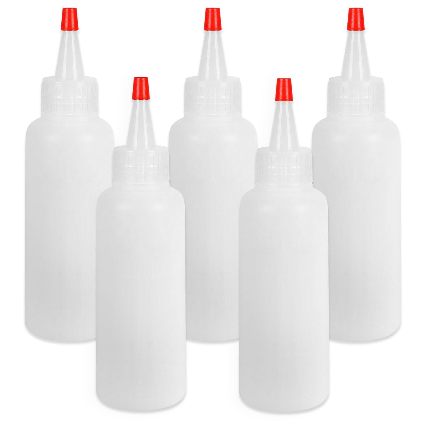 Ninsula 5Pcs Squeeze Bottles, 4 Oz Plastic Condiment Squeeze Bottles with Red Twist Top Cap, Empty Squeeze Bottles for Sauces, Ketchup, Mustard, Syrup, Oil, Dressings, Travel, Lab, and Crafts