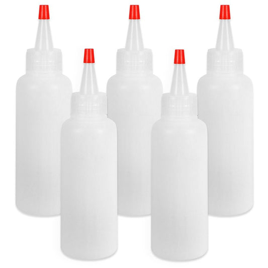Ninsula 5Pcs Squeeze Bottles, 4 Oz Plastic Condiment Squeeze Bottles with Red Twist Top Cap, Empty Squeeze Bottles for Sauces, Ketchup, Mustard, Syrup, Oil, Dressings, Travel, Lab, and Crafts