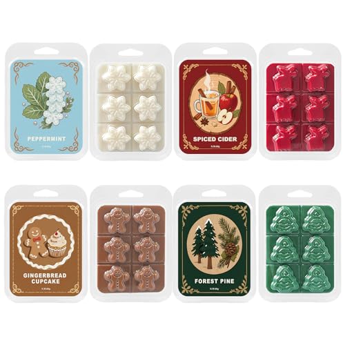 Christmas Scented Wax Melts Set - Winter Holiday Soy Cubes with Pine, Gingerbread, Peppermint & Spiced Cider