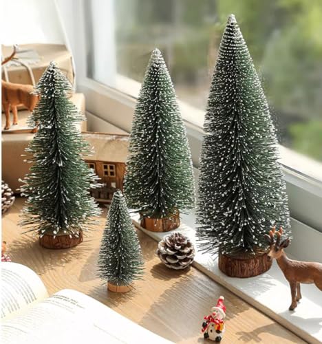 Mini Wooden Christmas Trees Set - Snow-Tipped Holiday Decor for Tabletop & Centerpieces