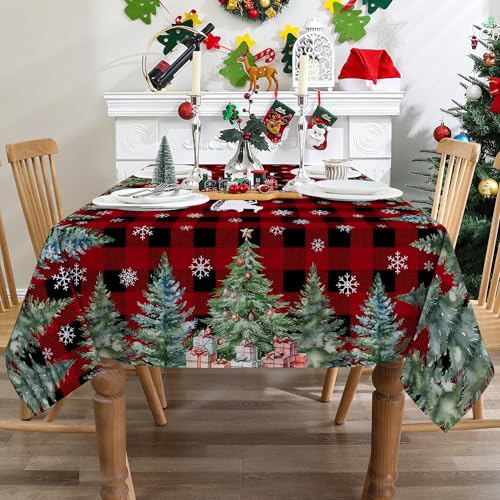 Christmas Tablecloth 52x70 Inches Red and Black Rectangular Holiday Decor