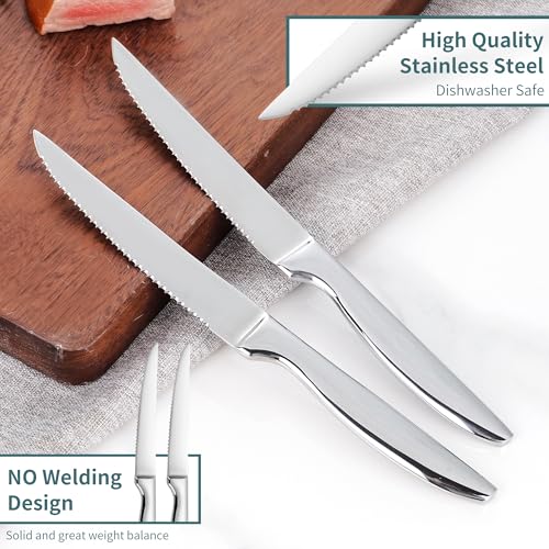 8-Piece Serrated Steak Knives Set - Stainless Steel Kitchen Cutlery, Silver Variation