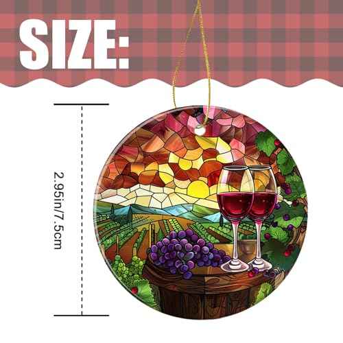 Funny Ornament Hanging Christmas Tree Ornaments,Stained Glass Style Wine,Holiday Keepsake for Xmas Tree Decoration