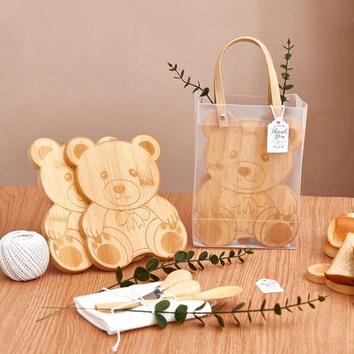 Bear Shaped Cheese Board Gift Set - 6 White Sets for Baby Shower & Bridal Party