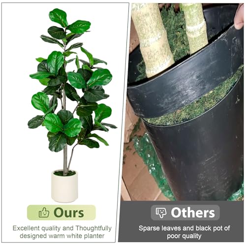5ft Faux Fiddle Leaf Fig Tree with White Planter - Indoor & Outdoor Decor