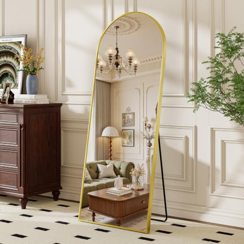 Gold Arched Full Length Floor Mirror 57x21 inch with Stand - Brushed Aluminum Frame, Shatterproof Glass, Full Body Reflection