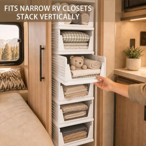 6 Pack Stackable Plastic Closet Organizer Bins - White, Large