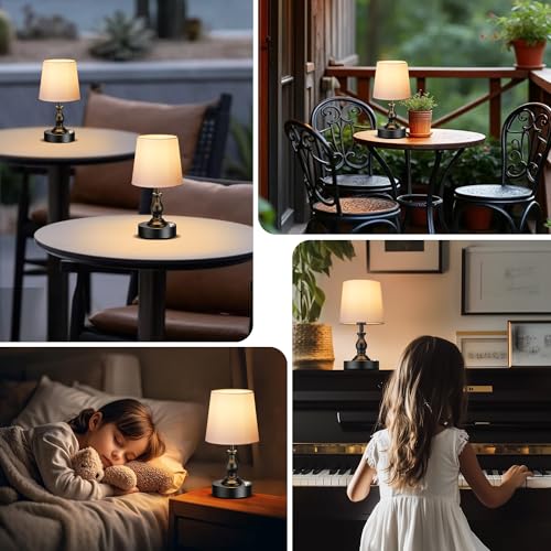 Mini Cordless LED Table Lamp - Rechargeable Battery, 3-Level Touch Dimmable, Bedside Night Light, Matte Black