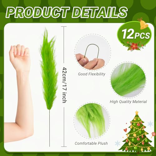 Bosctanuc 12 Pcs Green 14in Furry Pampas Grass Picks Christmas Tree Toppers & Vase Fillers - Lime Green Yuletide Decor (Variant 12)