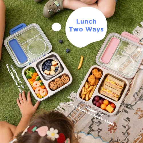 Kids & Adult Stainless Steel Bento Lunch Box Set with 8oz Insulated Food Jar - Blue