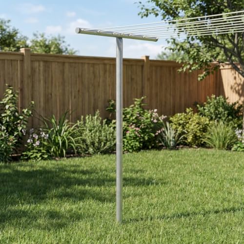 Household Essentials Steel Outdoor Clothesline T-Post with Crossbar & Eyelet Screws - Galvanized Rust-Resistant Support Pole for Yard & Patio, Variation: T-Post
