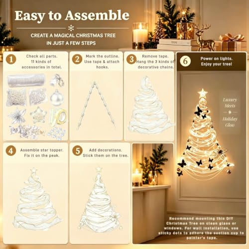 DIY Beaded Wall Christmas Tree Kit with Lights - Modern Holiday Decor