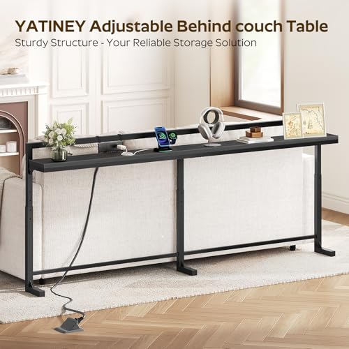 Narrow Console Table with Adjustable Height and Power Outlets - Black, 78.7"