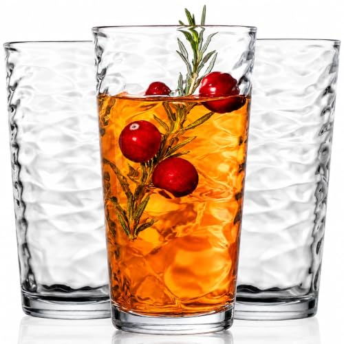 17 oz Highball Glasses Set of 10 - Tempered, Stackable, Dishwasher Safe, Lead-Free Drinkware
