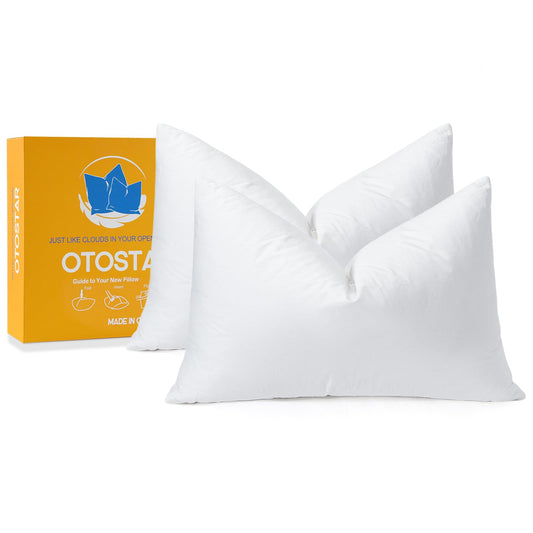 OTOSTAR Pack of 2 Down and Feather Throw Pillow Inserts, 12 x 20 Soft Fluffy Pillow Inserts with 100% Cotton Cover Decorative Pillows for Sofa Couch Bed-White