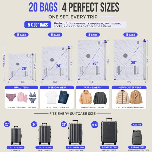 SORON Vacuum Seal Bags for Clothing Travel with Pump, Storage