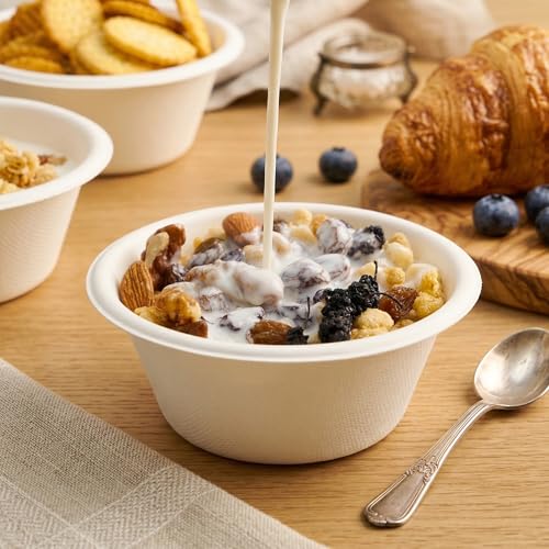 White 8oz Compostable Paper Bowls Bulk - Eco-Friendly, Heavy Duty, Microwave Safe