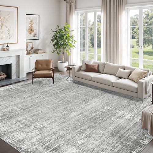 Grey 8x10 Abstract Area Rug with Non-Slip Backing, Washable and Stain-Resistant
