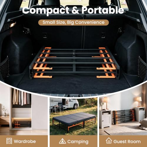 Full Size Folding Bed Frame - Quad-Fold, Tool-Free Assembly, Under-Bed Storage