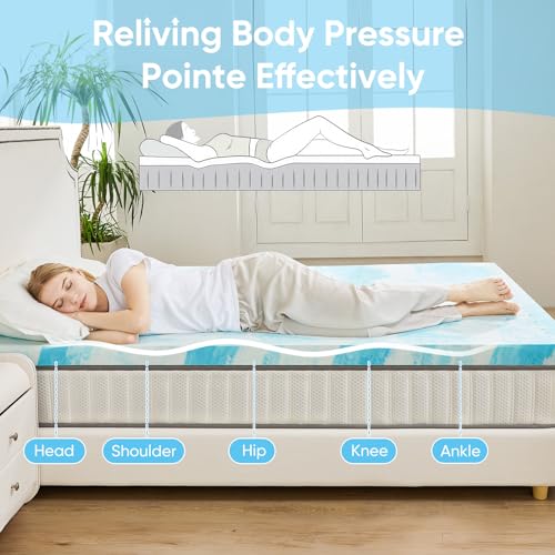 Queen Cooling Gel Infused Memory Foam Mattress Topper 3 Inch Blue - Pressure Relief