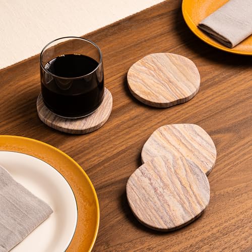 Set of 6 Absorbent Sandstone Drink Coasters - Rustic Organic Design