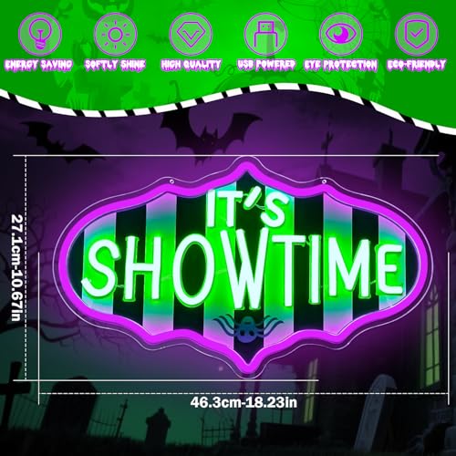 Showtime Neon Sign - Dimmable Halloween LED Neon Lights - Striped Gothic Light Up Sign - Variation: Show Time