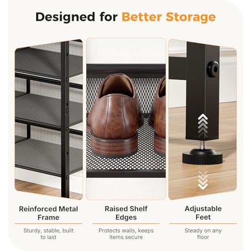 Rustin Brown 5-Tier Adjustable Metal Shoe Rack for Entryway, Holds 16-20 Pairs