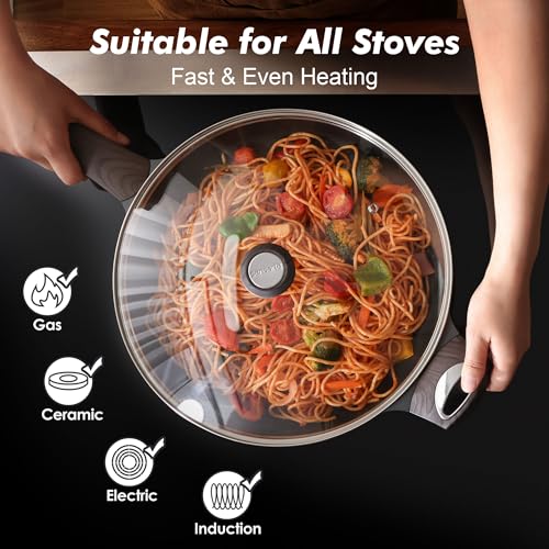 12.5 Inch Nonstick Frying Pan with Lid - Night Black, Induction Compatible