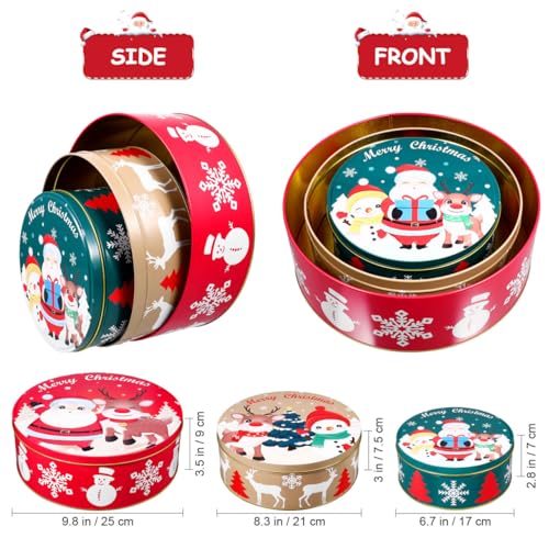 Hemoton 3-Pack Christmas Cookie Tins Set with Lids – Round Metal Nesting Bakeware