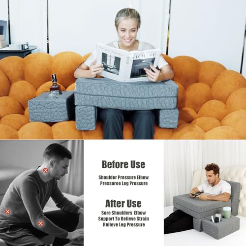 Reading & Gaming Pillow - Extra Large Memory Foam Lap Desk with Cup Holder & Arm Rests