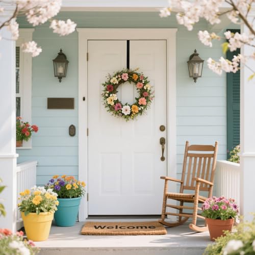 Sattiyrch 15-Inch Silver Wreath Hanger for Front Door, Over-the-Door Hook
