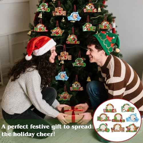 16 Pcs Christmas Photo Frame Ornaments Wooden Santa Claus Snowman Snowflake Picture Frame Tree Decoration DIY Photo Keepsakes for Xmas Party Decorations Winter Holiday Gifts(Wishes)