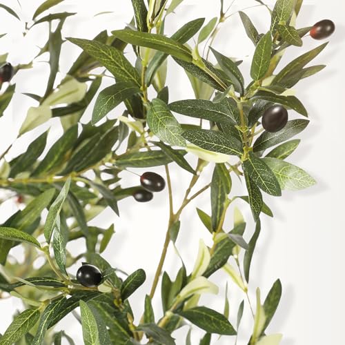 LYERSE 5ft Artificial Olive Tree in Black Pot with Large Branches & Fruits – Realistic Home Decor