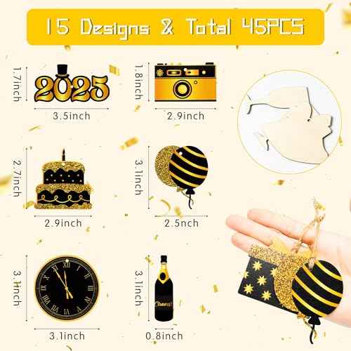 Haooryx 2026 New Year Ornaments - 46PCS 2026 Happy New Year Christmas Winter Ornament Decorations Black Gold Wooden Hanging Slices Pendants Ropes Countdown Carnival Party Xmas Tree Home Decor Supplie