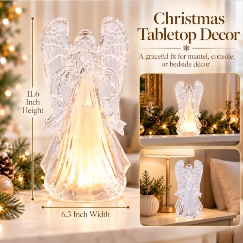 Ovewios Clear Acrylic Christmas Angel Lights, 12 Inch Tabletop Decor