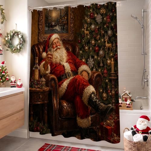 Mocsicka Santa Christmas Shower Curtain 71x71in, Multi Color (70.8W x 70.8L)