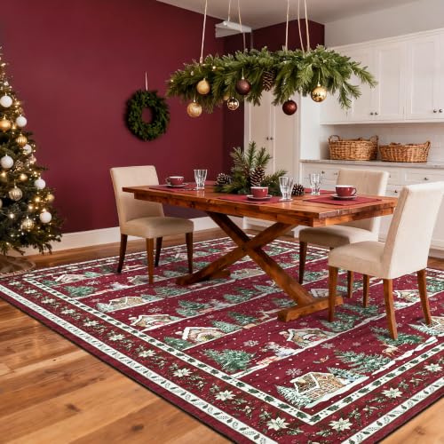GarveeHome 9x12 Christmas Area Rug - Red, Non-Slip, Machine Washable