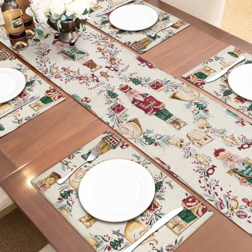 Loom and Mill Jacquard Christmas Table Runner 13x72 inch Beige - Festive Holiday Decor