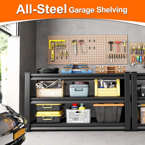 Heavy Duty Metal Garage Shelving Unit - 40W x 16D x 36H, Black, Variation of 3T-BK-40"Wx16"D
