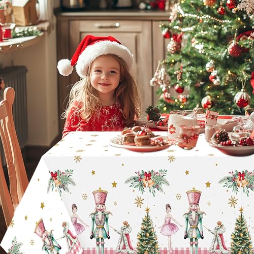 3 Packs Nutcracker Plastic Tablecloth Decorations, Pink Plaid Nutcracker Christmas Tree Disposable Waterproof Table Covers, Nutcracker Soldier Tablecloth for Dining Table Party Supplies