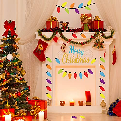 78 Pieces Christmas Wall Decals PVC Merry and Bright Stick Decals Merry Christmas Window Decals Bulb Lights Wall Stickers Party Supplies Window Clings Door Fridge Holiday Christmas Wall Decoration